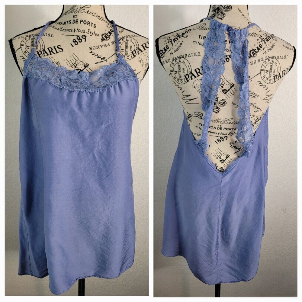 Victorias Secret Mini Dress Sz M Satin Lace Trim Purple VTG 90's Milkmaid Fairy